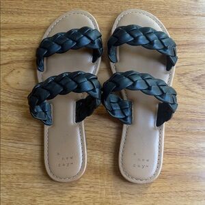 A New Day Women's Black and Tan Braided Sandals